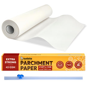 Katbite heavy-duty parchment paper roll with slide cutter for easy cutting and non-stick baking.