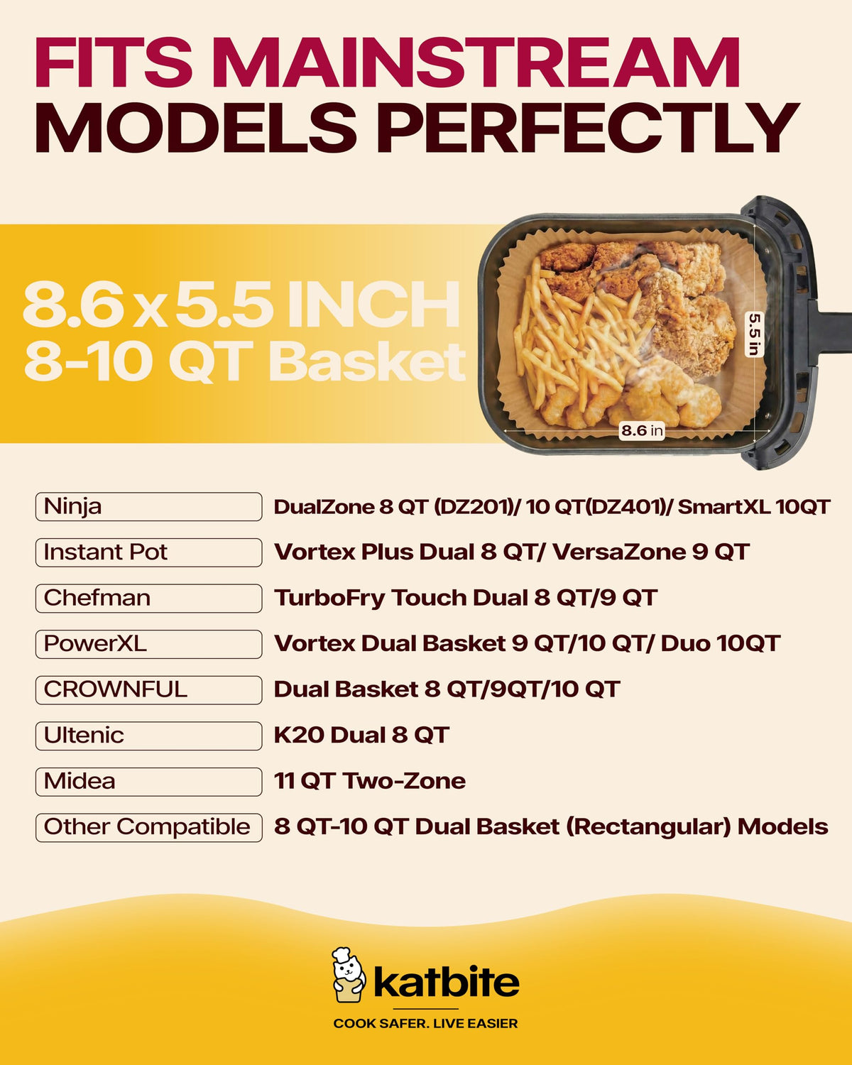 Katbite leak-proof non-stick liner prevents grease transfer to the basket.