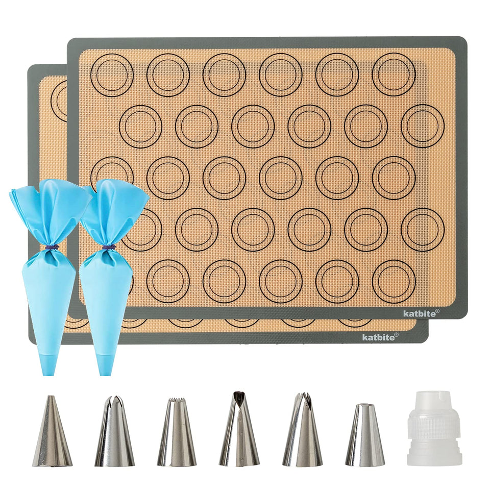 Katbite macaron silicone baking mats, two-pack, nonstick surface for easy batter release