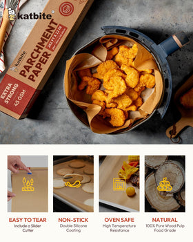Katbite parchment paper suits baking, air frying, steaming, and more for busy kitchens.