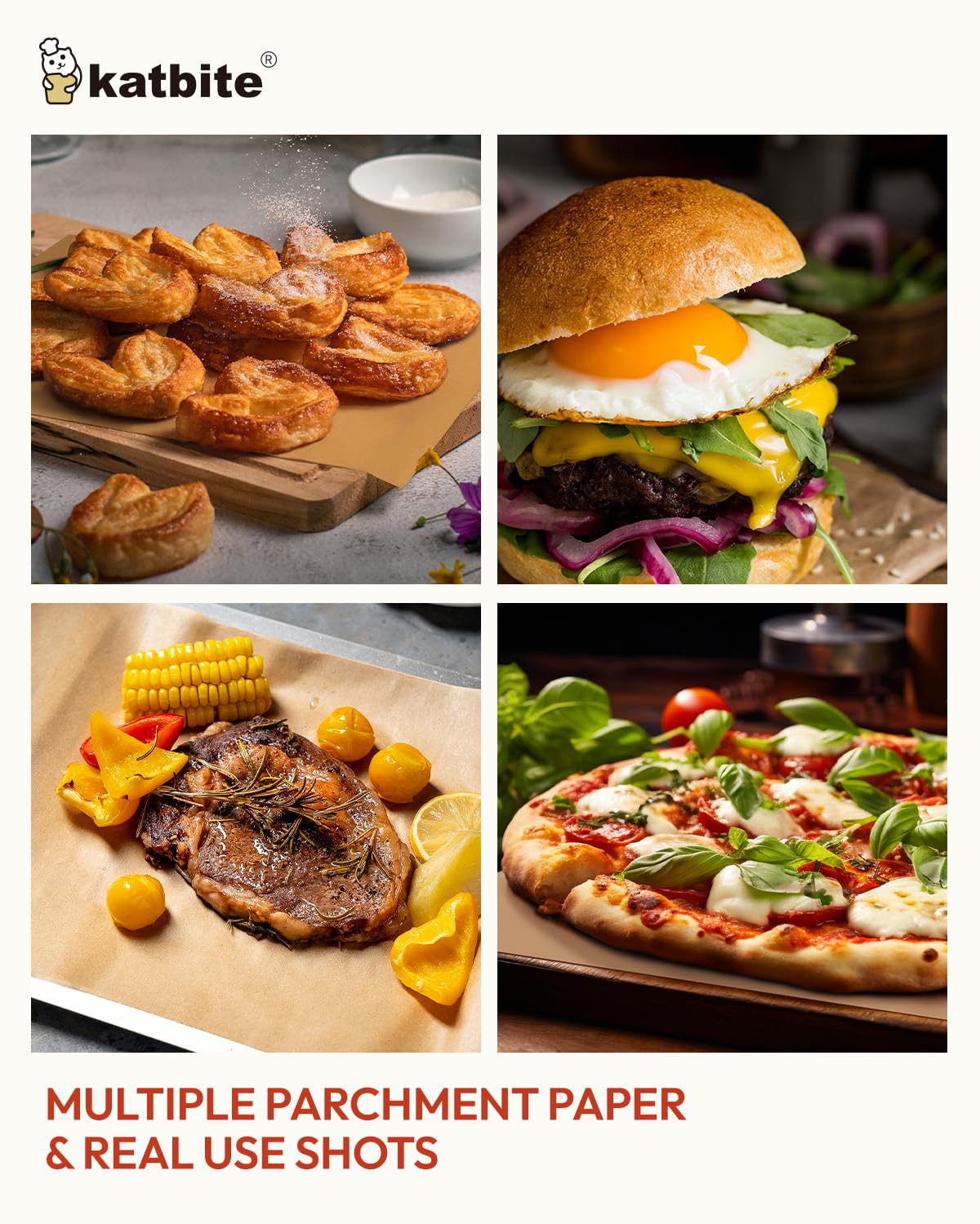 Multi-use parchment sheets for oven, air fryer, grill, and steaming.