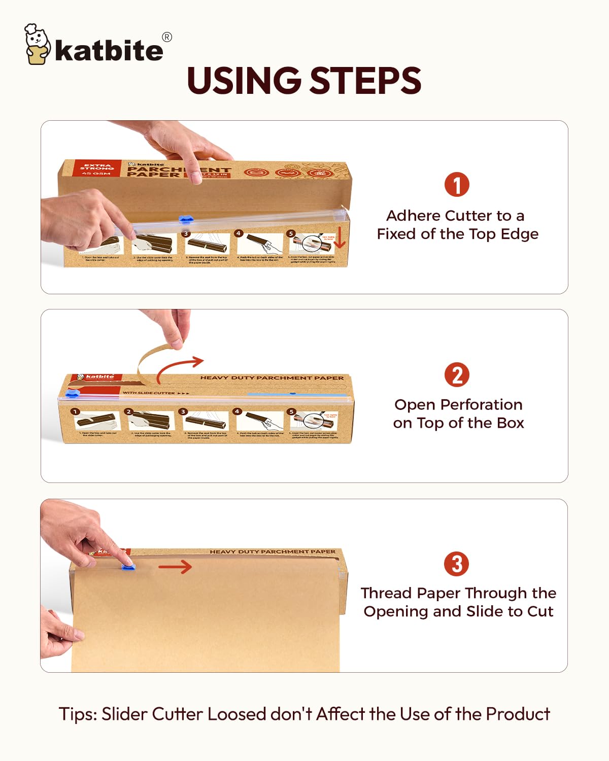 Katbite non-stick parchment paper for easy food release and quick cleanup.