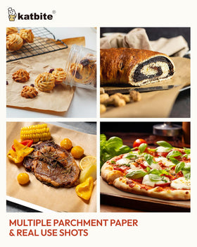 Katbite parchment sheets provide non-stick surface for easy food release.
