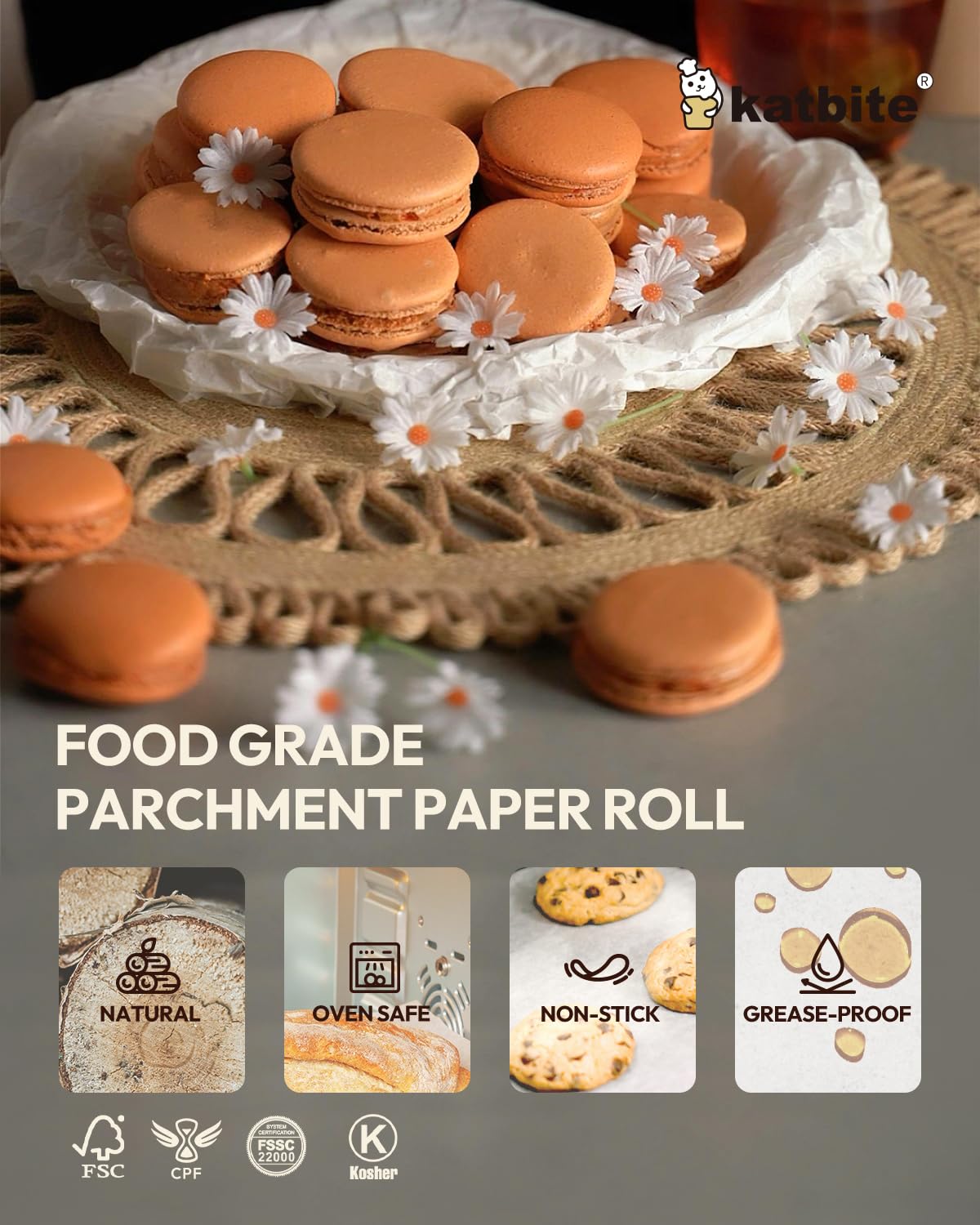 Katbite non-stick parchment keeps foods from sticking and eases cleanup.