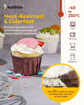 Katbite parchment cupcake liners oven-safe 80gsm ensure sturdy cups for busy bakers.