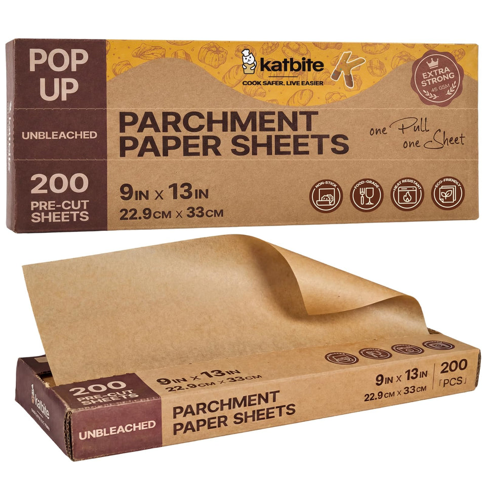 Katbite parchment pop-up sheets for quick pan lining and mess-free baking.