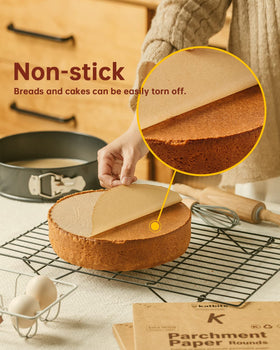Katbite 9-inch rounds fit bun pans for mess-free cakes.