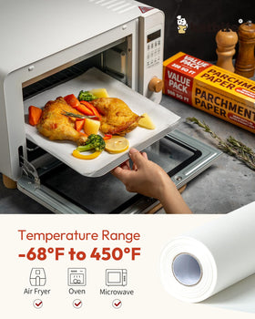 Katbite non-stick parchment paper lines pans for quick cleanup.