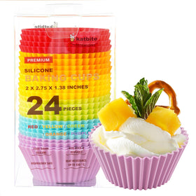 Katbite silicone cupcake liners 24-pack in vibrant colors for durable, even baking