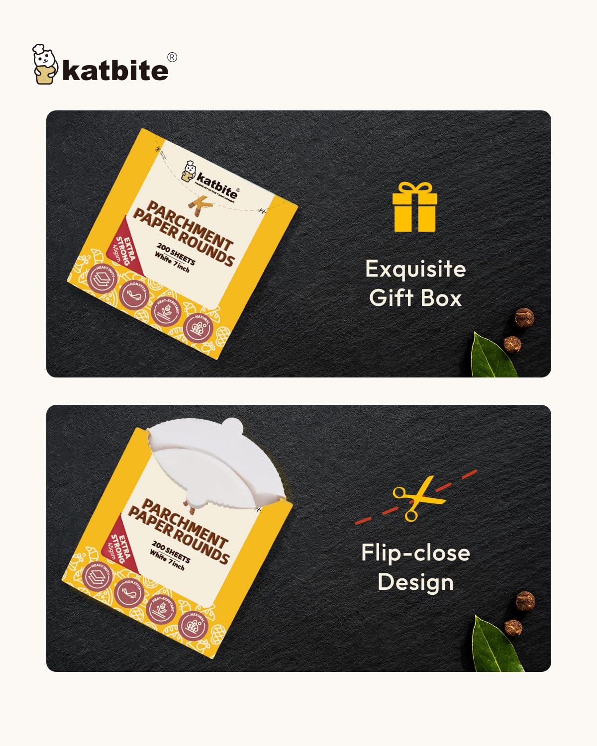 Katbite parchment resists high heat from -68 to 450°F.