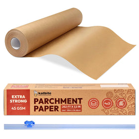Katbite unbleached parchment paper roll with slide cutter for precise cuts and mess-free lining.
