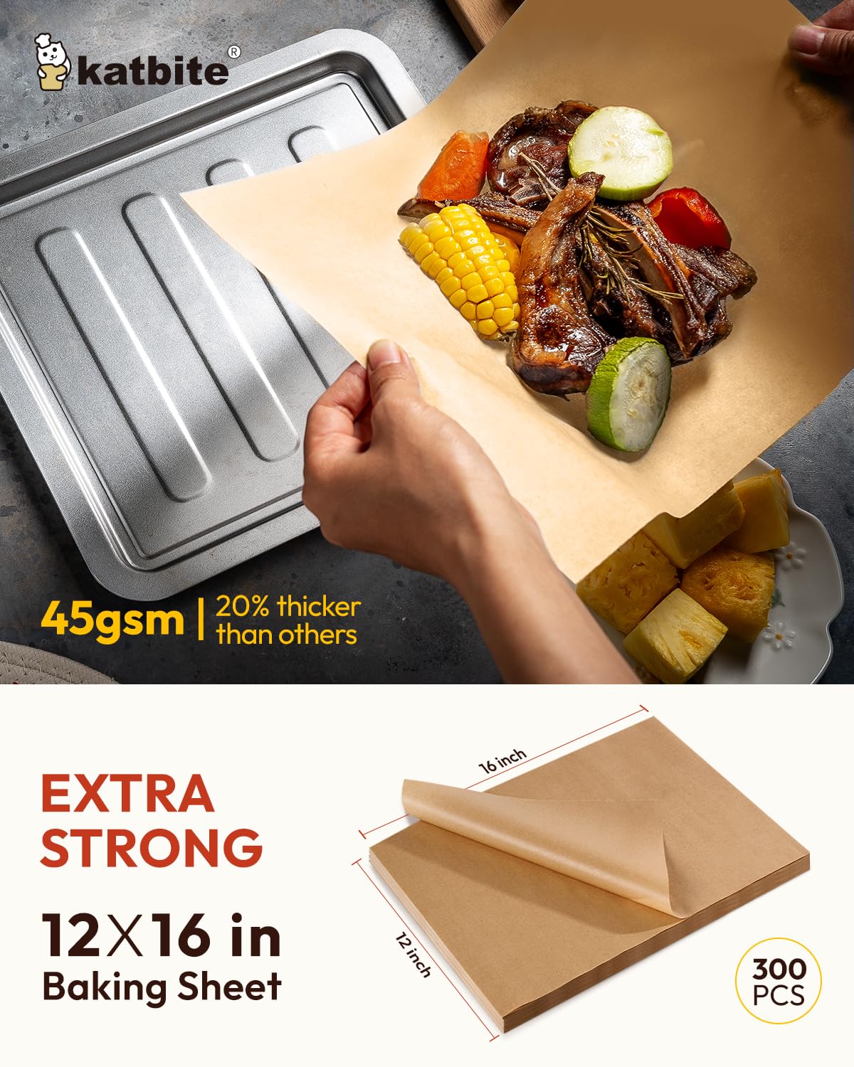 Katbite unbleached parchment paper provides natural lining for baking, wrapping, and freezing.
