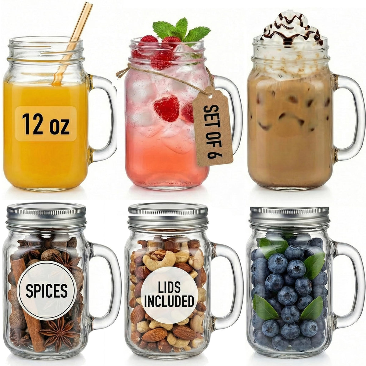 Kate Aspen mason jar mug with handles and lids, ideal for entertaining and rustic tables.