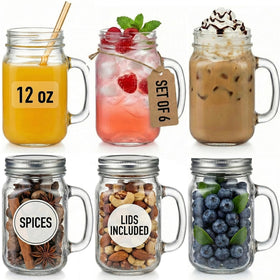 Kate Aspen mason jar mug with handles and lids, ideal for entertaining and rustic tables.