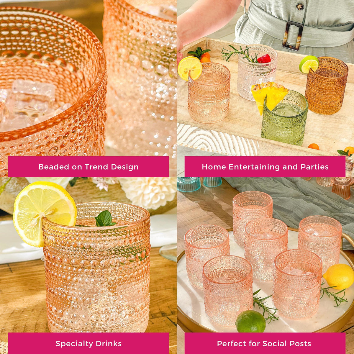 Kate Aspen glass on display shelf demonstrates versatile decor and beverage options