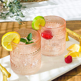 Kate Aspen rose gold cups pink hobnail embossed base showcases vintage charm