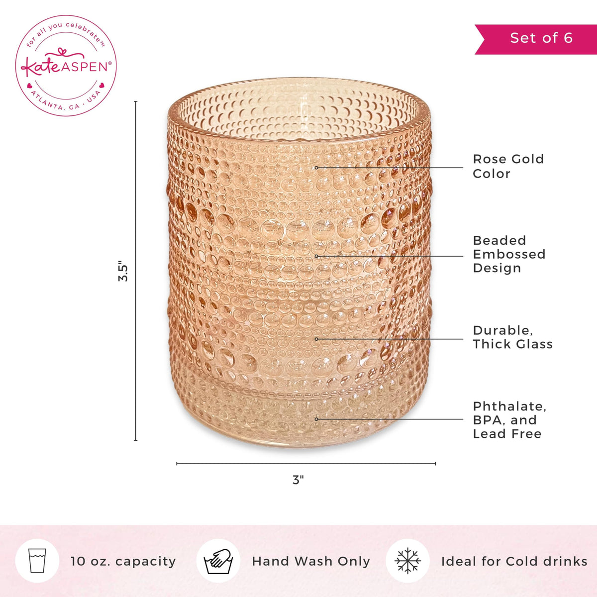 Kate Aspen rose gold cup with pink hobnail pairs with floral bouquets