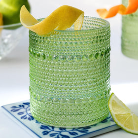 Kate Aspen Sage Green Hobnail Beaded Drinking Glasses add vintage charm to casual dining.