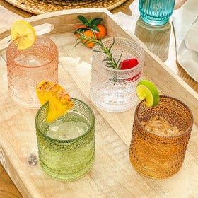 Kate Aspen Sage Green Hobnail Beaded Drinking Glasses showcase embossed floral detailing for elegant serving.