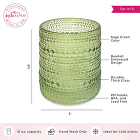 Kate Aspen Sage Green Hobnail Beaded Drinking Glasses shine at holidays and gatherings.