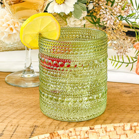 Kate Aspen Sage Green Hobnail Beaded Drinking Glasses feature embossed floral detailing for a refined look.