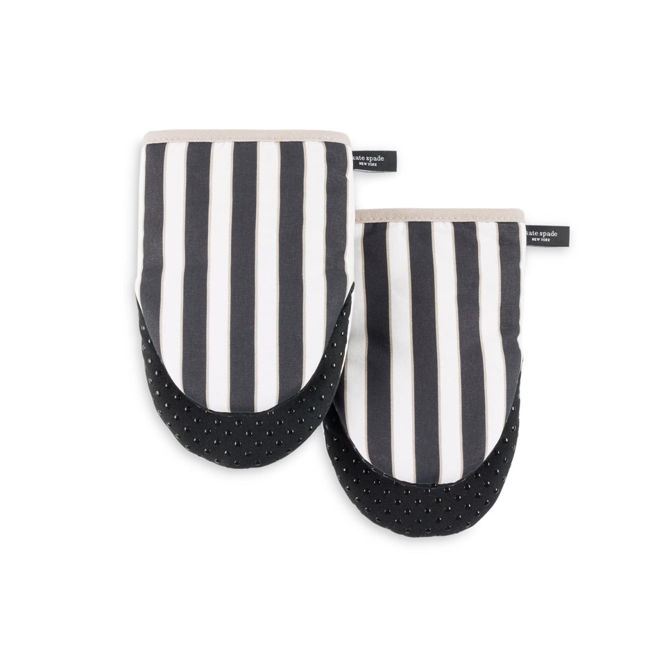 kate spade new york botanical stripe mini oven mitts with non-slip grip for safe handling.