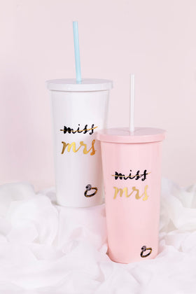 White and gold bridal tumbler adds chic style for daily hydration.