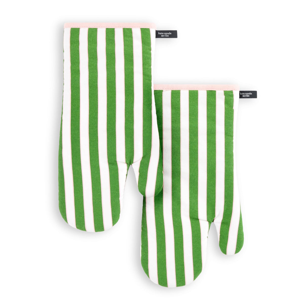 kate spade new york botanical stripe oven mitts in green and pink offer stylish heat protection