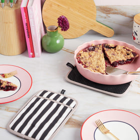 kate spade new york botanical stripe pot holder closeup cotton canvas texture.