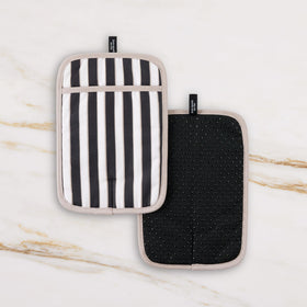 kate spade new york botanical stripe pot holder 2-pack hanging loop for easy storage.