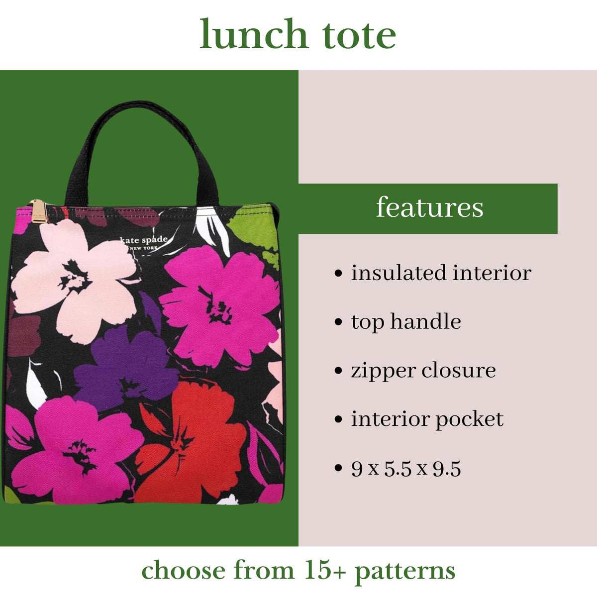 kate spade new york insulated interior, keeps snacks fresh during the day