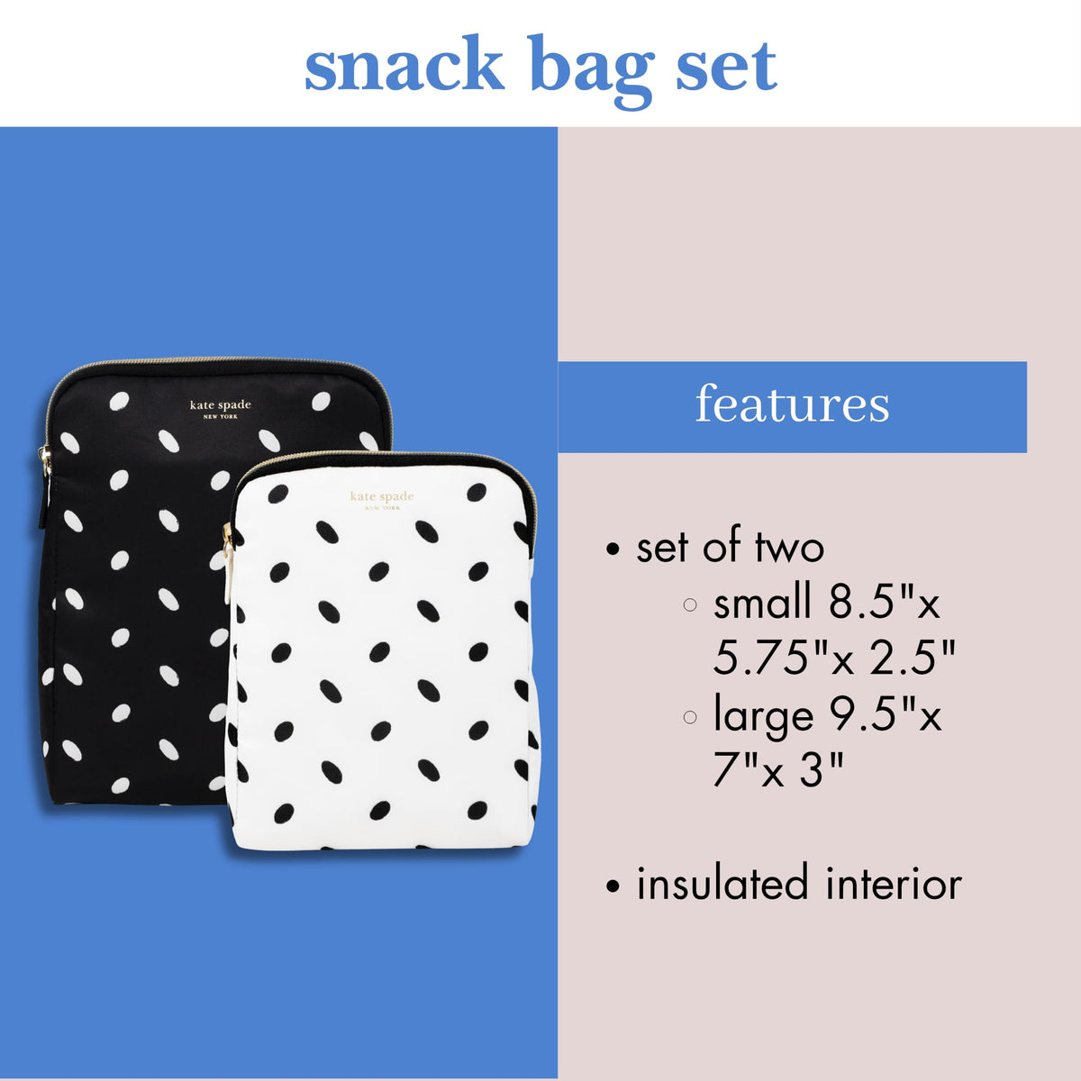 kate spade new york reusable snack bag keeper wipe-clean interior for easy maintenance