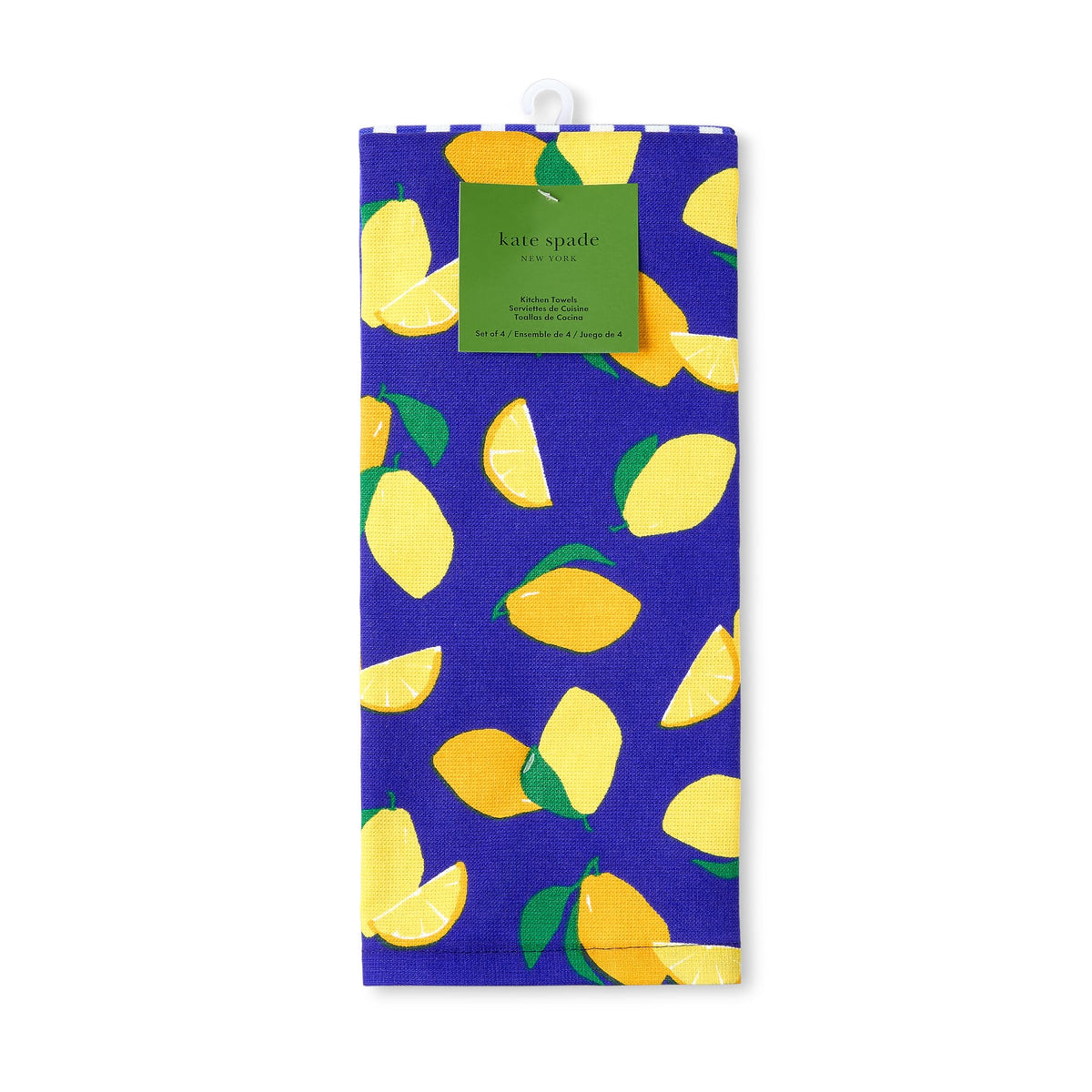 kate spade new york lemon party towels hanging loop; easy air drying and storage