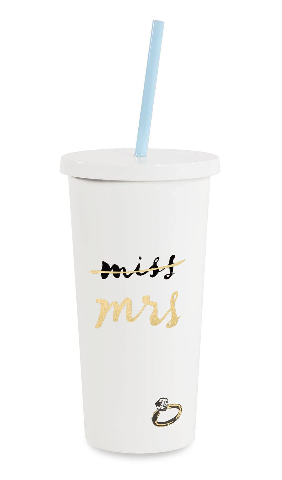 kate spade new york Miss to Mrs tumbler with lid and straw keeps drinks cold on the go.