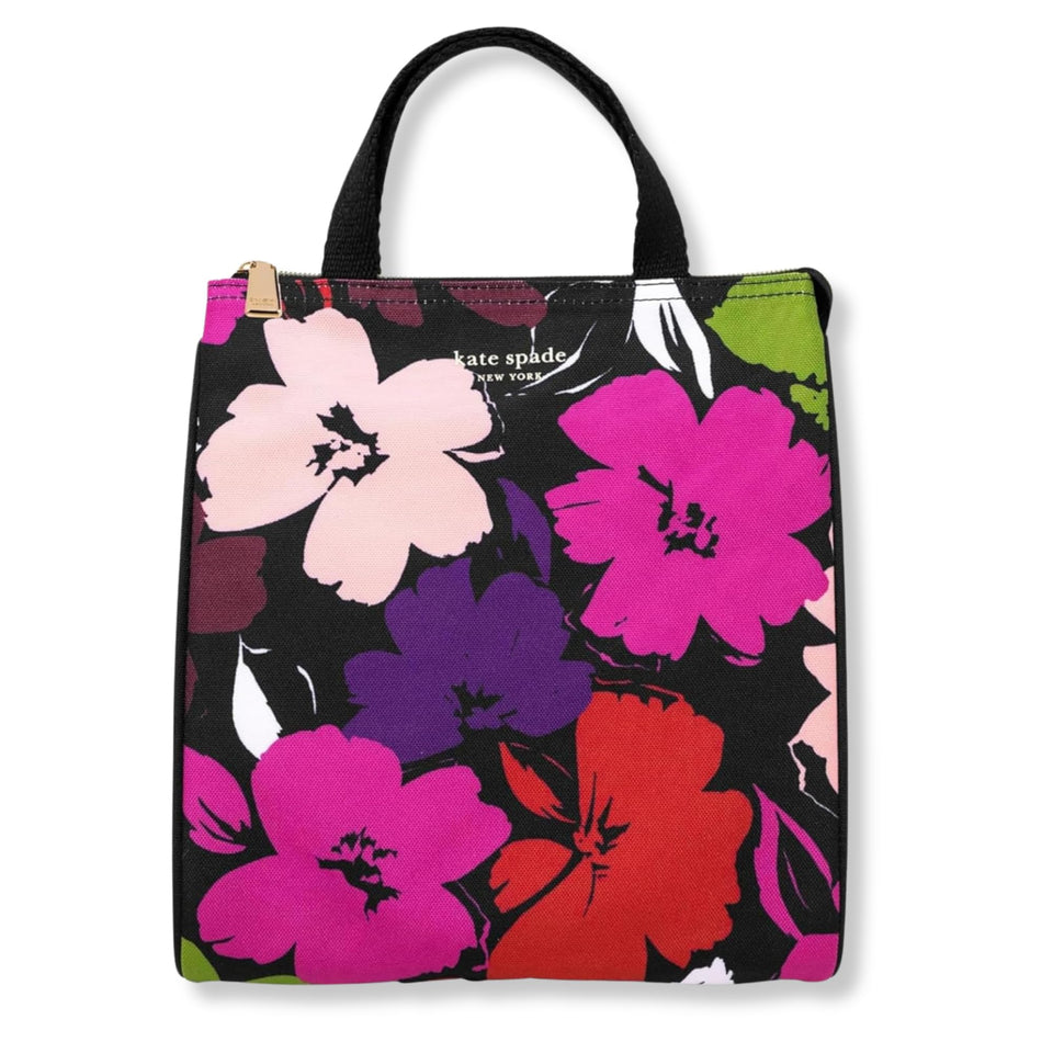 kate spade new york portable soft cooler lunch bag with painterly blooms, front view