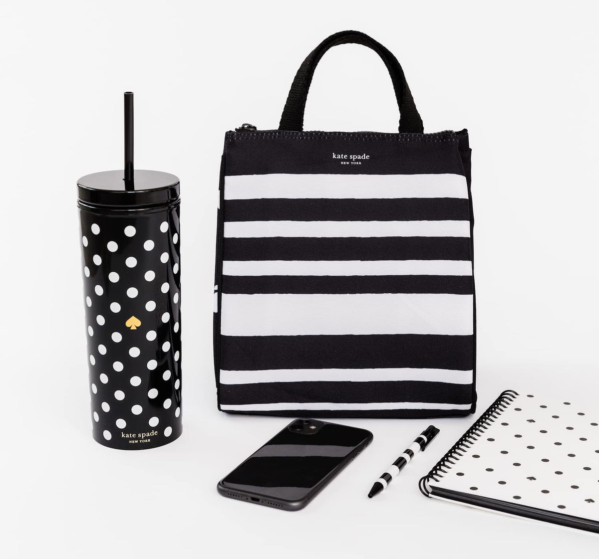 kate spade new york logo detail on sarah stripe tote adds chic touch