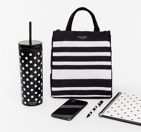kate spade new york logo detail on sarah stripe tote adds chic touch