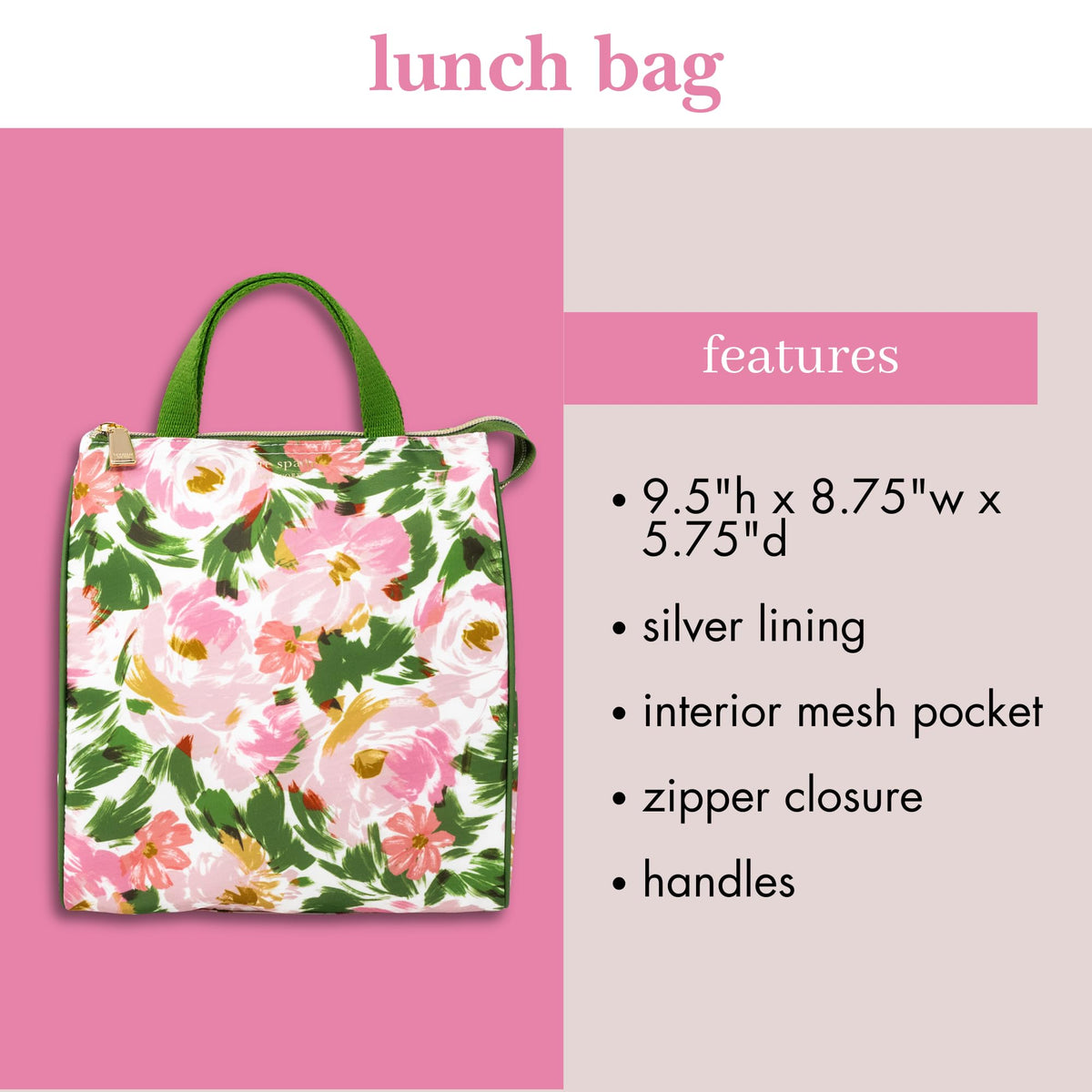 kate spade insulated interior preserves temperature for salads and drinks all day