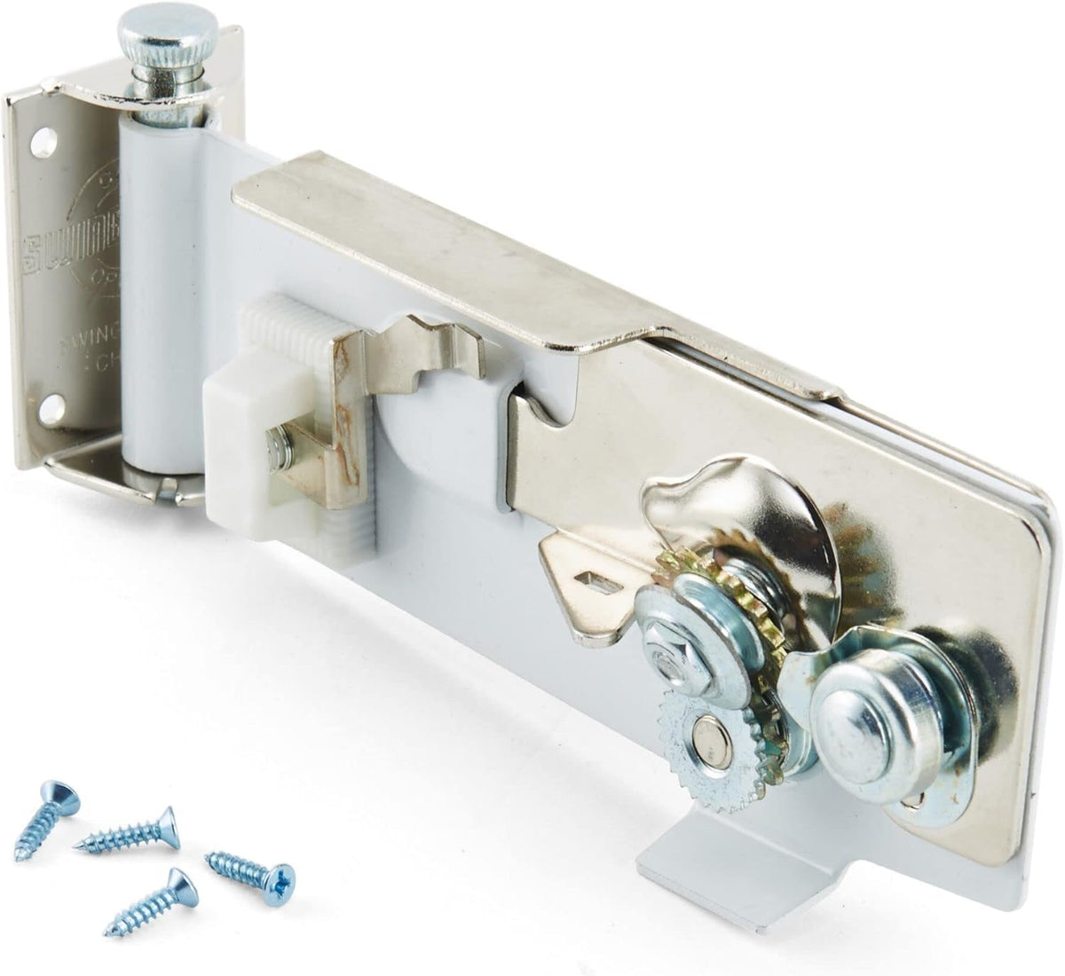 Katouigb Swing-A-Way white steel opener with wall-mount bracket.