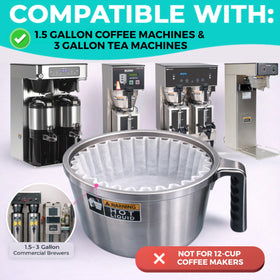 Tall-wall design prevents overflow during busy commercial brew cycles.