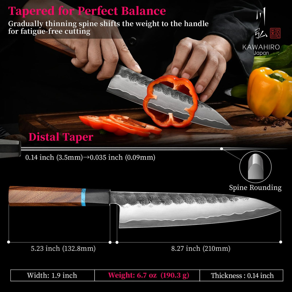 KAWAHIRO VG10 steel blade delivers long-lasting sharpness
