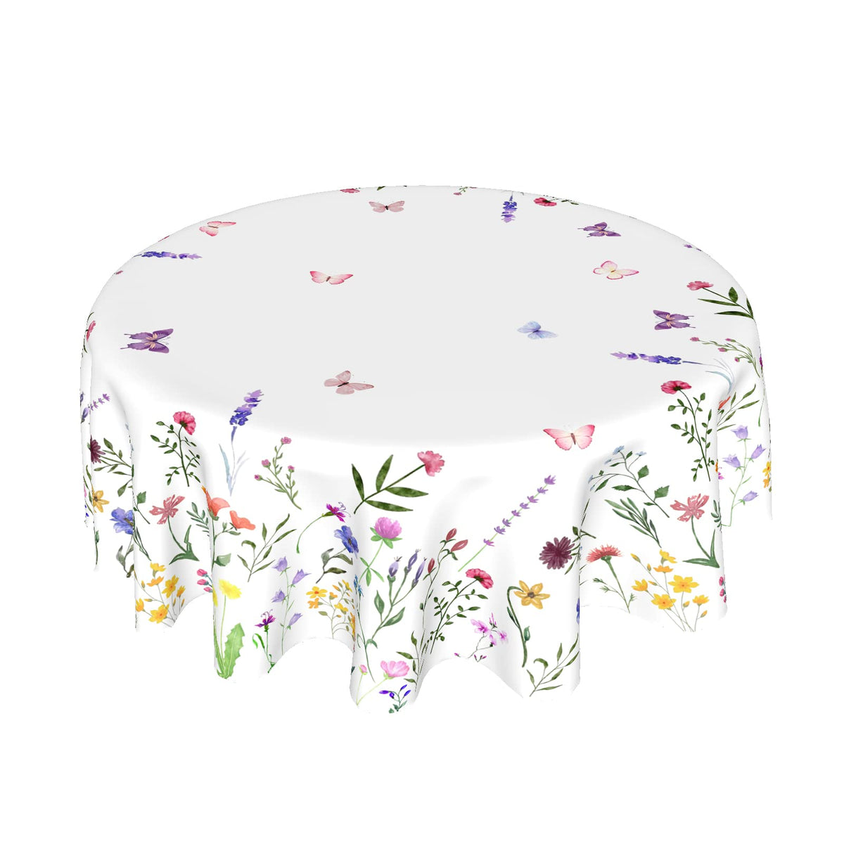Kawani round tablecloth front view with vibrant wildflower pattern for lively gatherings