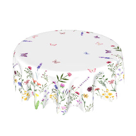 Kawani round tablecloth front view with vibrant wildflower pattern for lively gatherings