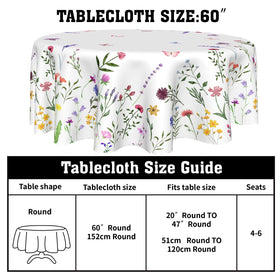 Kawani tablecloth close-up shows multicolor flowers and crisp print quality for premium decor
