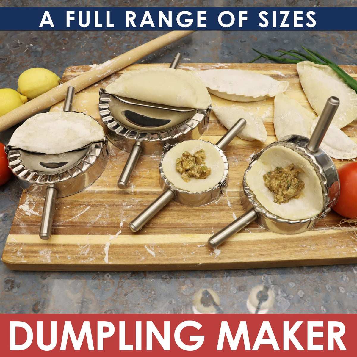 Kaycrown 4inch dumpling press close-up showing a sharp edge for precise dough cuts.