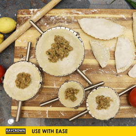 KAYCROWN empanada press dough-rolling surface ready for quick shaping.