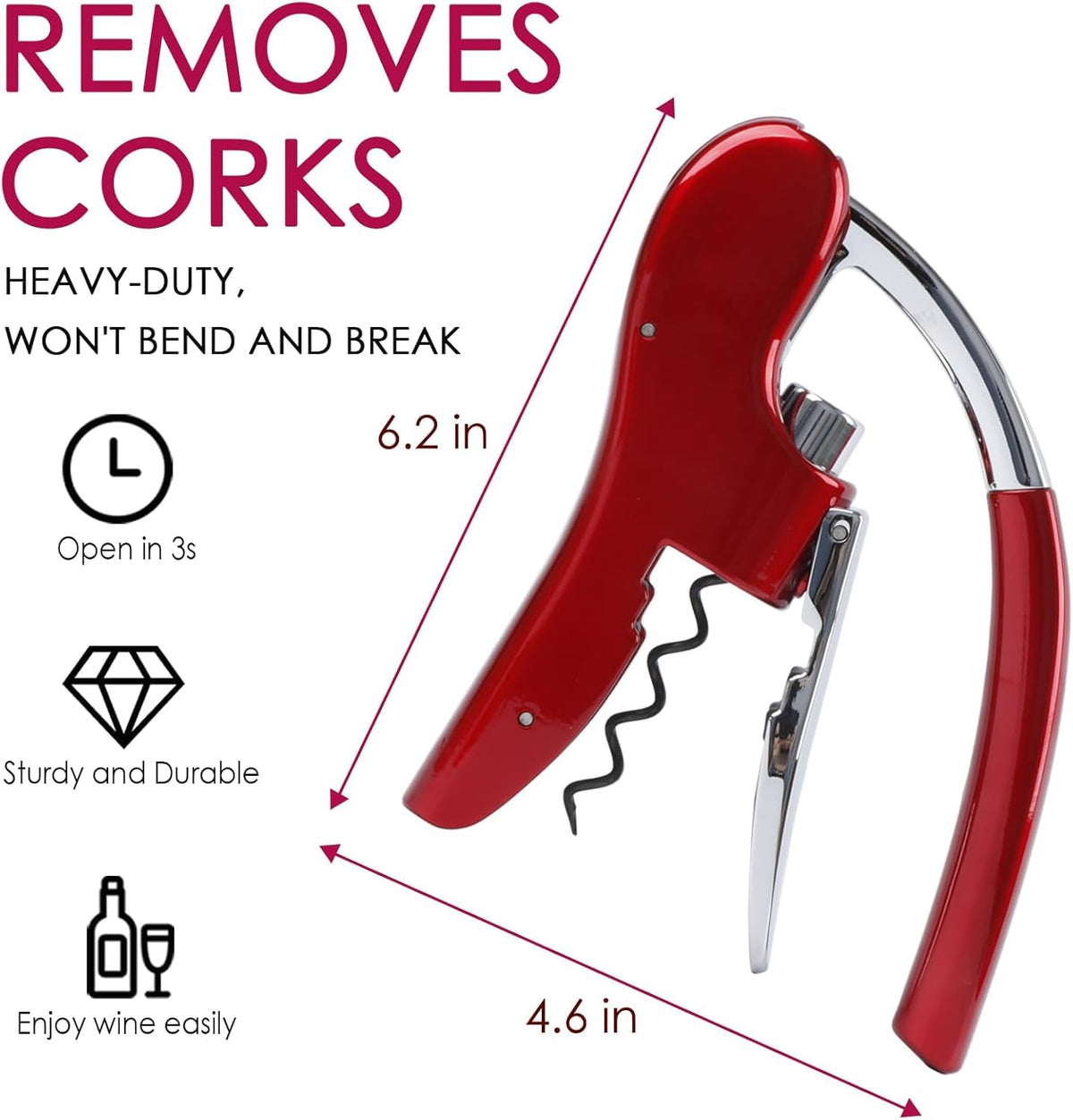 Kaycrown lever-action corkscrew delivers smooth cork extraction.