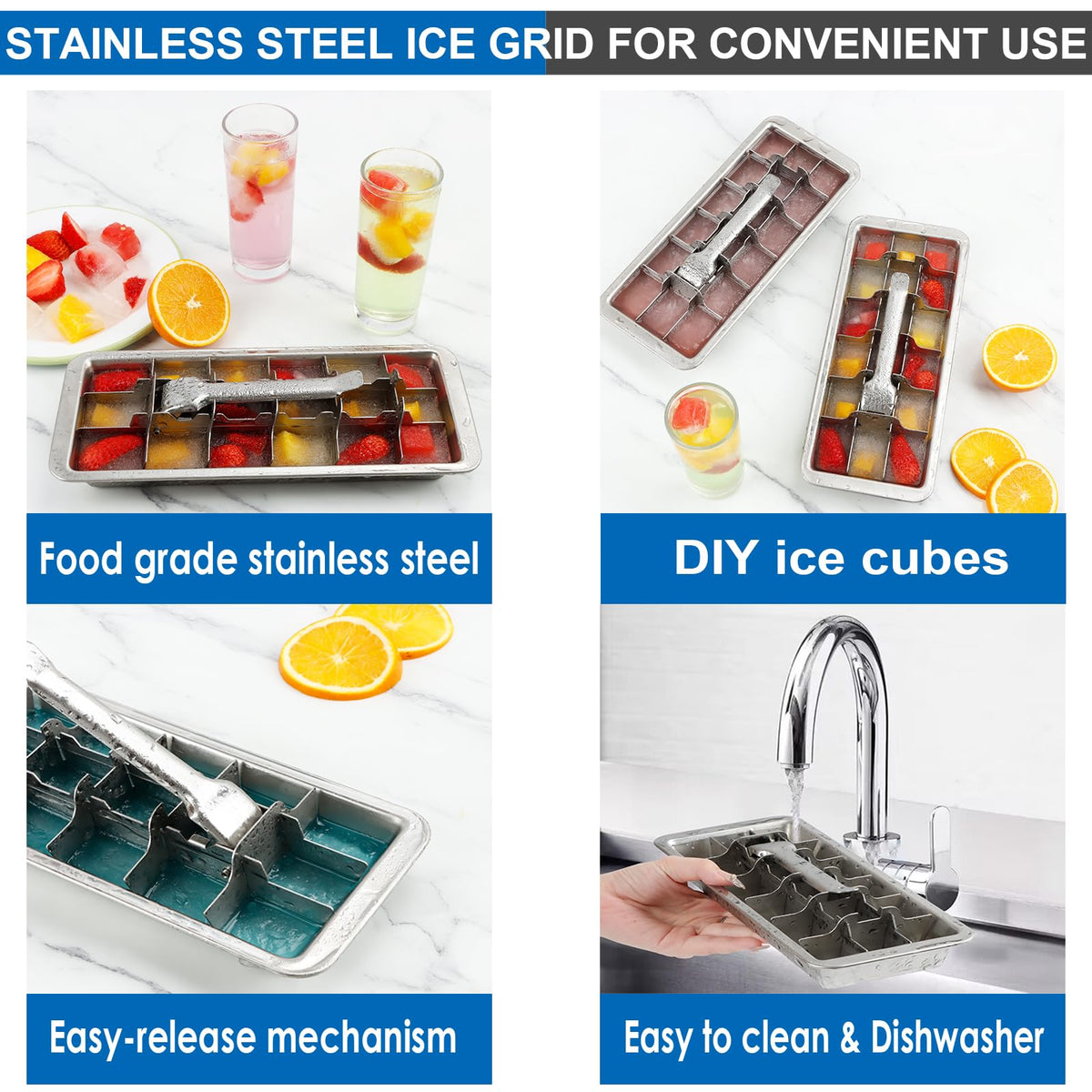KAYCROWN stainless steel ice tray with 3-row design speeds ice production