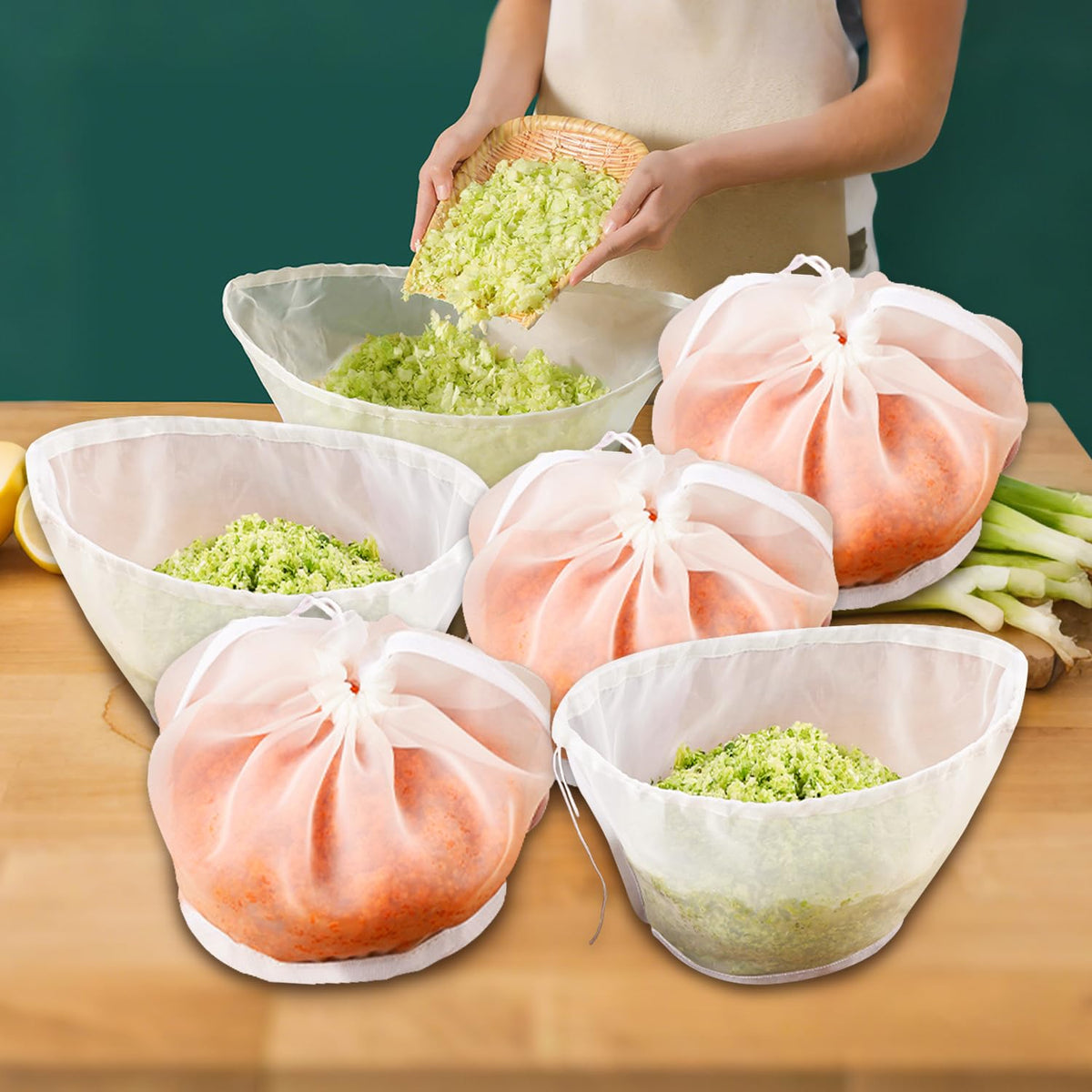 KBBYT cheese cloth bag with wide opening for easy filling and straining.