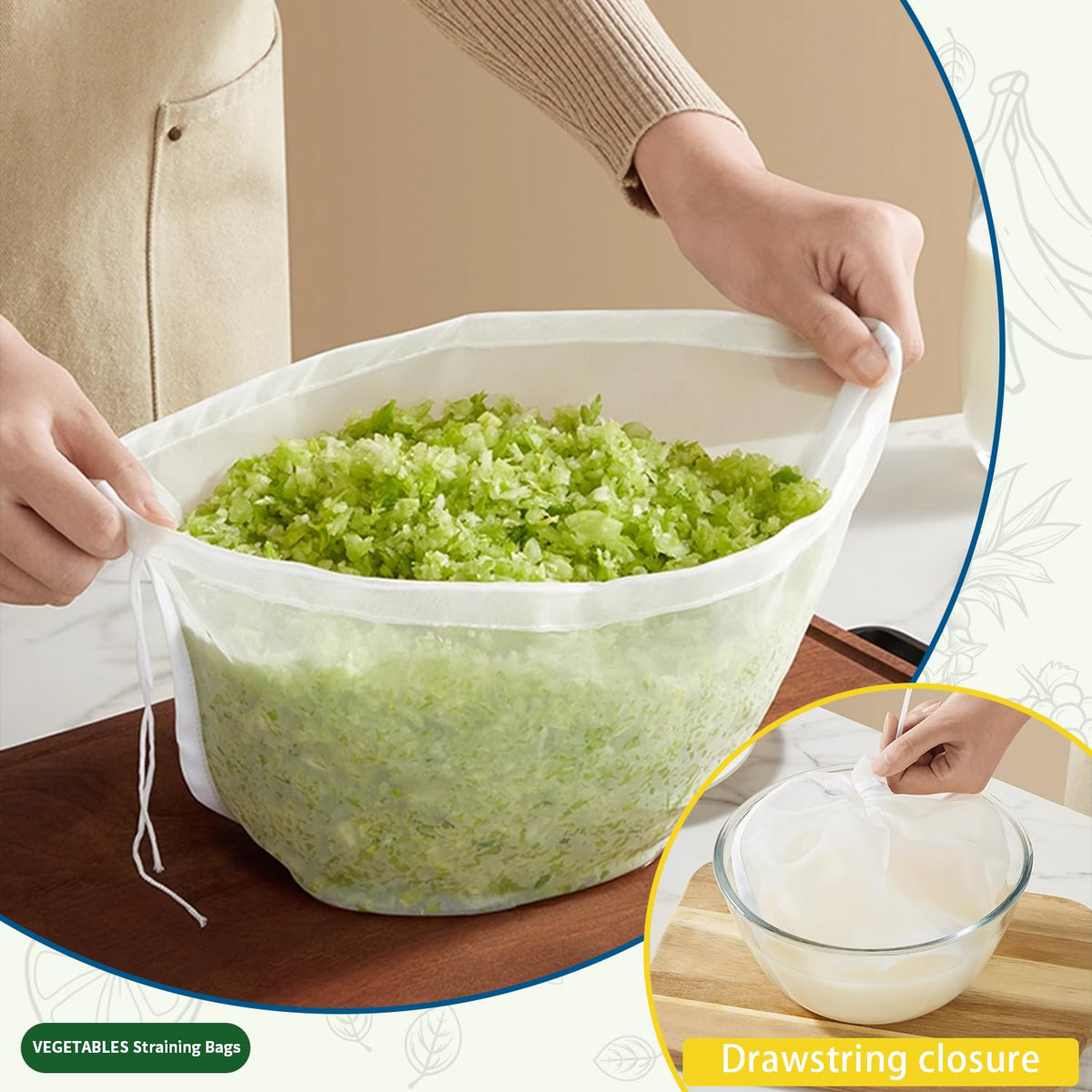 KBBYT nut milk bag with fine mesh for smooth, pulp-free beverages.